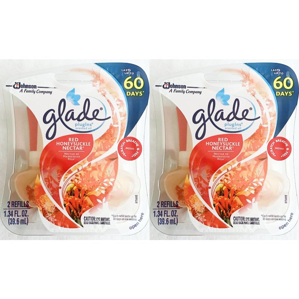 Two 2-Packs Glade Plugin Refills Red Honeysuckle Nectar Discontinued Scent
